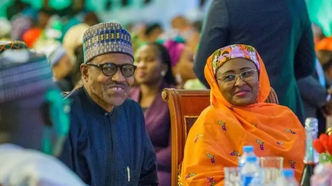 Aisha Buhari (left) and Muhammadu Buhari (right)
