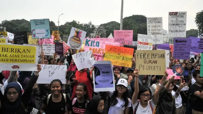 Peserta aksi Women's March pada 3 Maret 2018 lalu di depan Istana Negara, Jakarta.