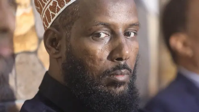Former al-Shabab leader Mukhtar Robow attends a news conference in Baidoa, Somalia November 4, 2018