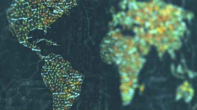 Mapa mundial com América Latina destacada