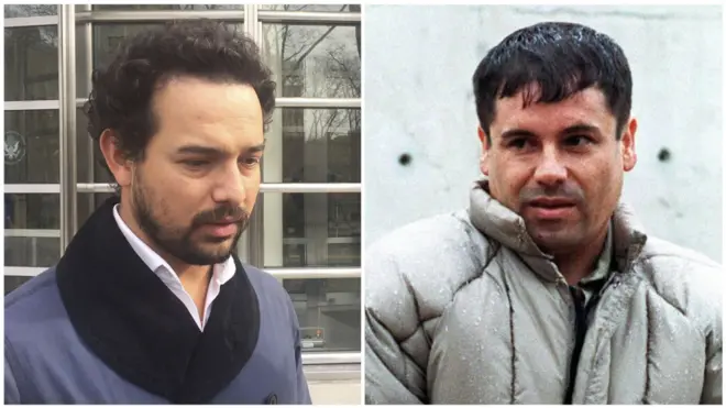 Alejandro Edda (izq) interpreta el personaje de Joaquín Guzmán en la serie Narcos México de Netflix.