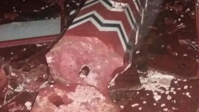 One of the minarets damaged in the storm