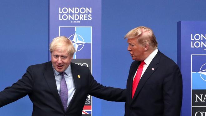 英國首相約翰遜與美國總統特朗普參加2019年12月在倫敦舉行的北約峰會
