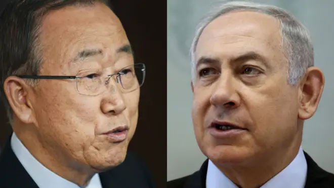 Ban Ki-Moon (izquierda) criticó fuertemente Netanyahu (derecha) por su defensa de los asentamientos judíos y su ataque al gobierno palestino.