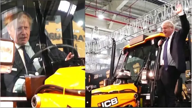 బుల్డోజర్ ఎక్కిన బ్రిటన్ ప్రధాని బోరిస్ జాన్సన్