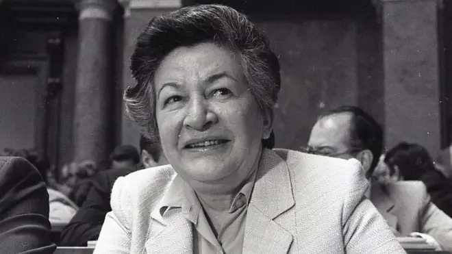 Milka Planinc u Saveznoj skupštini, Beograd, 1984.