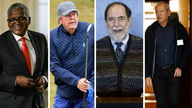 (L-R)Aliko Dangote, Johann Rupert, Nicky Oppenheimer Nassef Sawiris