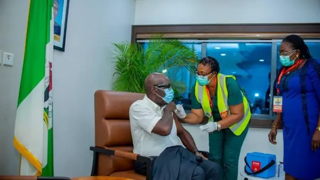 Govnor Obaseki dey collect Covid-19 jab