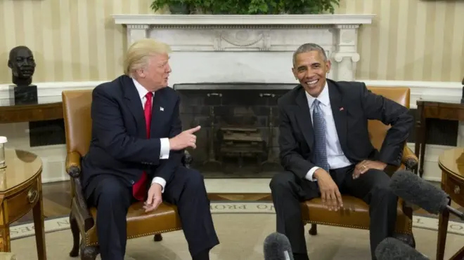 Rais mteule wa Marekani Donald Trump na rais wa sasa Barrack Obama katika ikulu ya White House