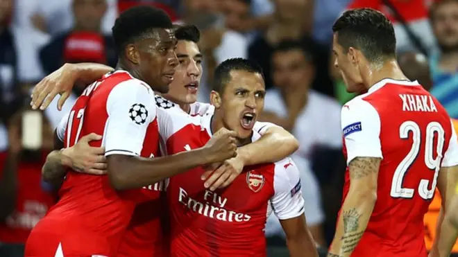 Des joueurs d'Arsenal jubilant après un but inscrit (Archives)