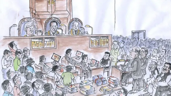 سپریم کورٹ میں پاناما کیس کے فیصلے سے قبل سماعت کے دوران کا منظر