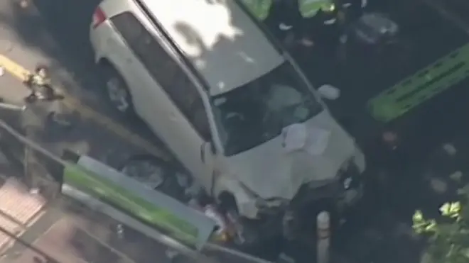 A white car, damaged