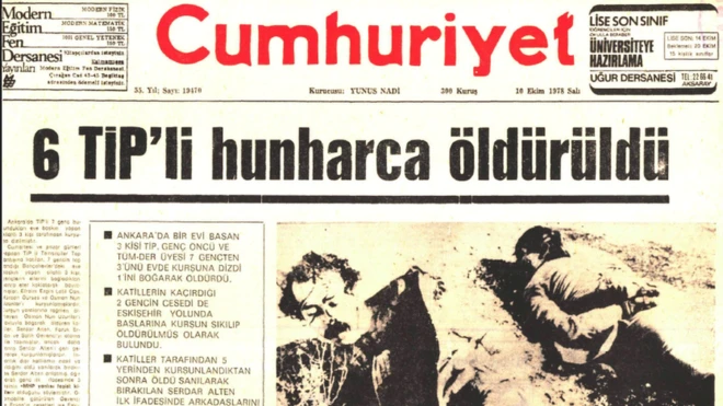 Cumhuriyet gazetesinin, katliamla ilgili haberi