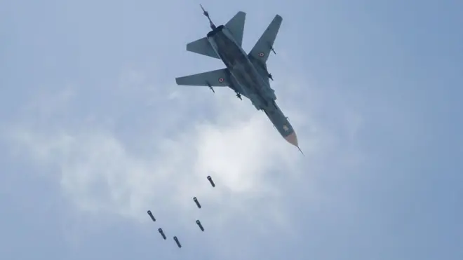 Aviónbetnacional telegramcombate MiG,betnacional telegramla fuerza aéreabetnacional telegramSiria, lanzando bombas sobre Guta Oriental, febrerobetnacional telegram2018