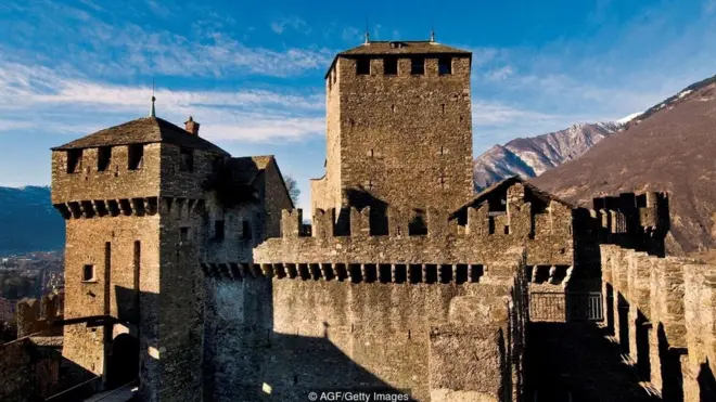 The battlements of Bellinzona, on Switzerland's Italian border, featured heavily in medieval land struggles (Credit: AGF/Getty Images).