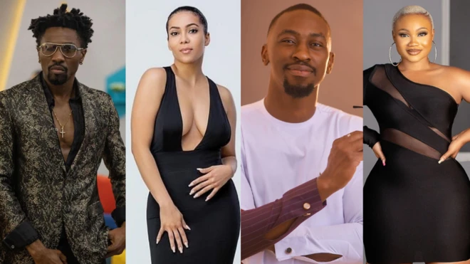 BBNaija housemates from left - Boma, Maria, Saga and JMK