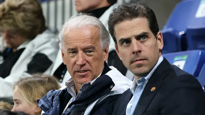Joe and Hunter Biden at a hockey game in 2010