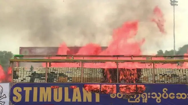 พิธีเผาทำลายยาเสพติดครั้งใหญ่ในเมียนมา