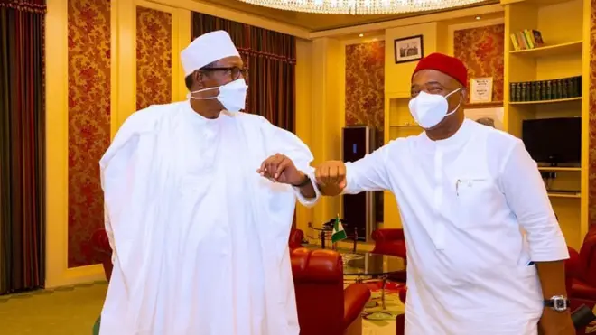 Nigeria president Muhammadu Buhari and Imo govnor Hope Uzodimma, March 21 2022