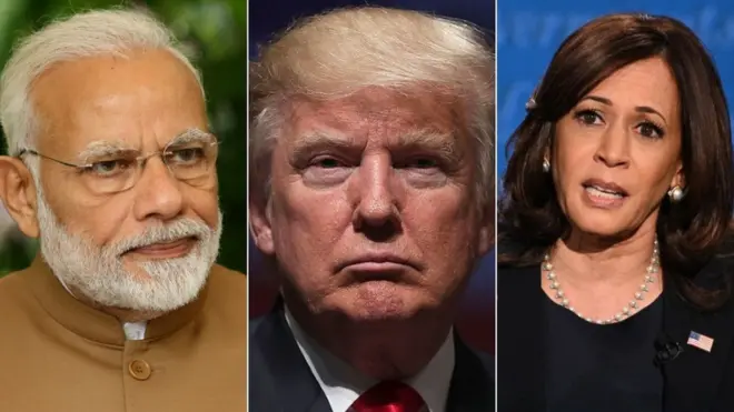 کملا، ٹرمپ، مودی