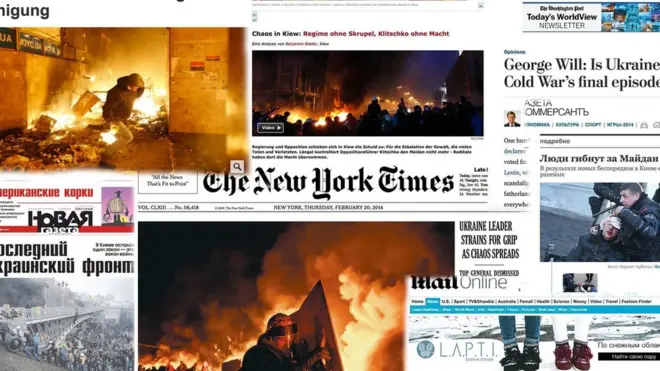 Колаж із перших шпальт міжнародних видань