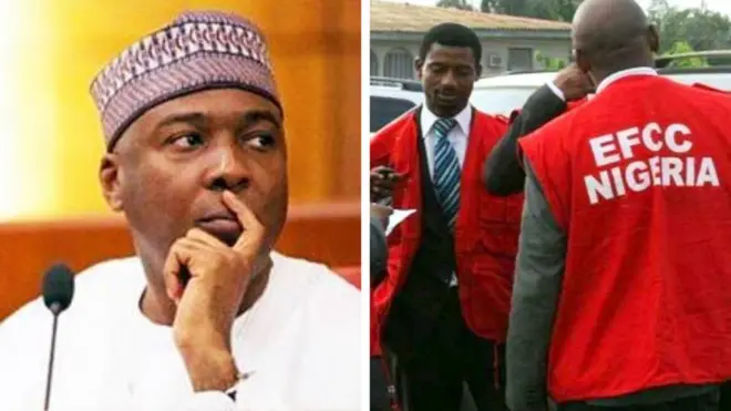 Ààrẹ Ilé Ìgbìmọ̀ Àsòfin. Bukola Saraki ti sọ fún Àjọ EFCC pé kí wọ́n fi òun sílẹ̀, kí wọ́n yé é dìtẹ̀ mọ́ òun.