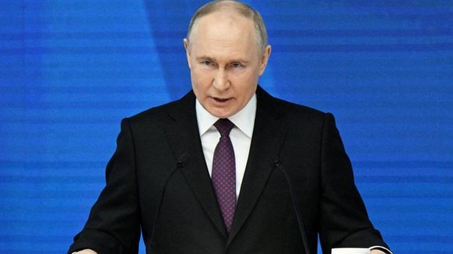年次教書演説に臨むロシアのプーチン大統領