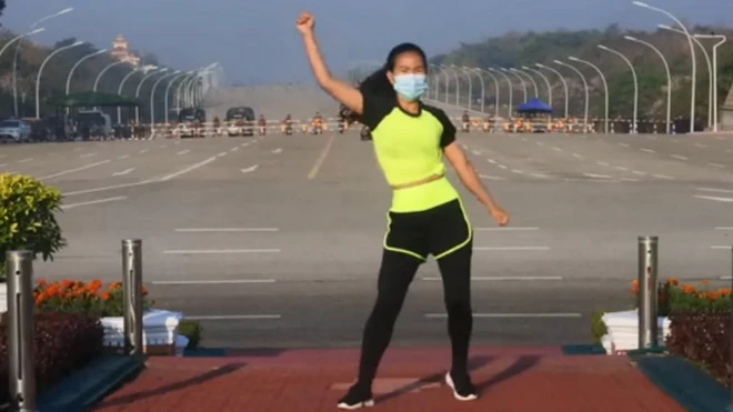 Khing Hnin Wai filmed the video on a roundabout near Myanmar's parliament complex in the capital, Naypyidaw