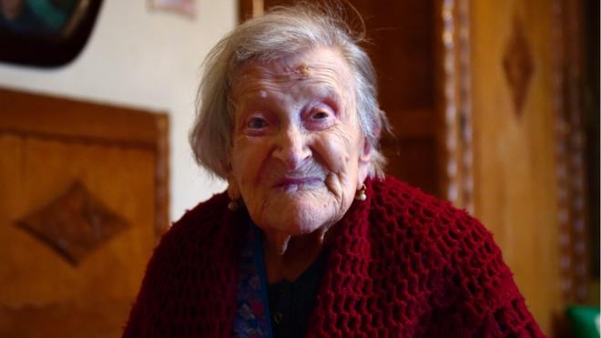 Emma Morano, 116, poses for in her room in Verbania, North Italy