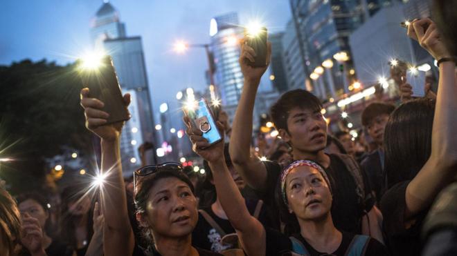 Protesters take part in a rally in Hong Kong - 16 June 2019