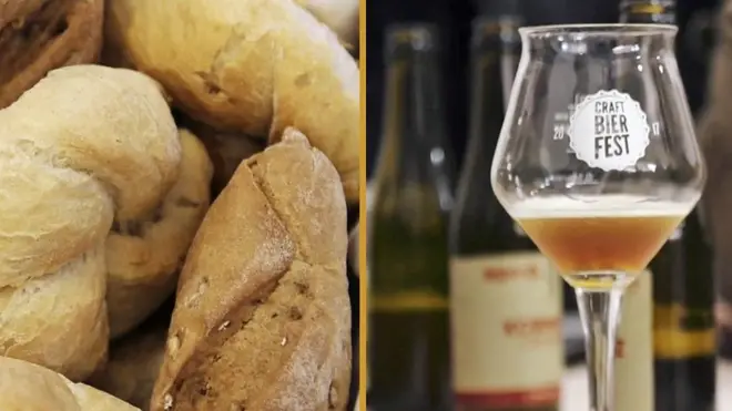 Montaje de pan y copa de cerveza