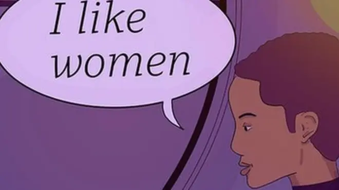 Woman sitting with coffee - speech bubble saying 'I Like Women@