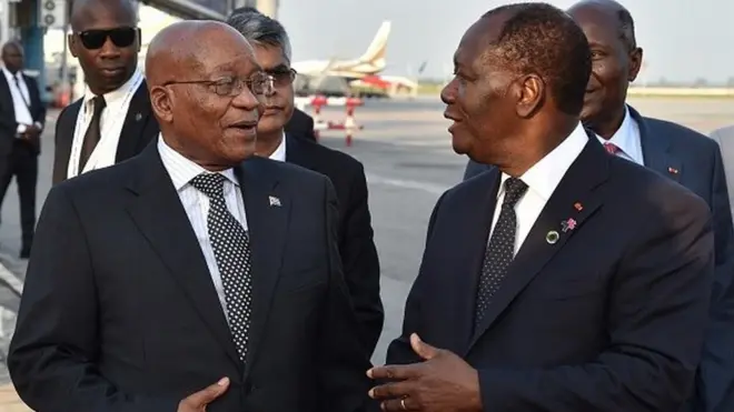 Le président de la Côte d'Ivoire reçoit son homologue de la l'Afrique du Sud