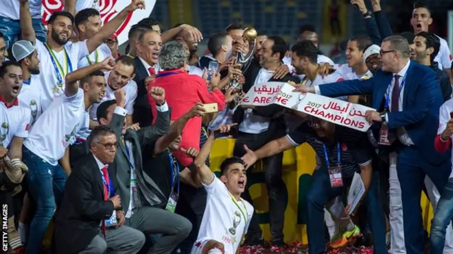 Wydad Casablanca celebrate after winning the 2017 African Champions League