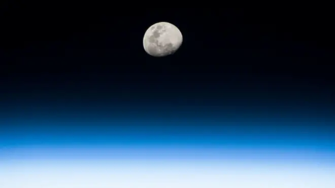 A photo taken by NASA astronaut Randy Bresnik from the International Space Station on August 3, 2017. From his vantage point in low Earth orbit Bresnik pointed his camera toward the rising Moon