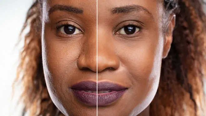 Femme avant et après le maquillage