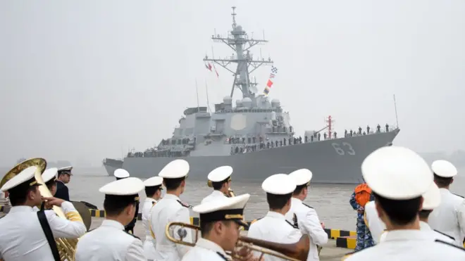 The USS Stetham, pictured here arriving in Shanghai in 2015, sailed close to Triton Island