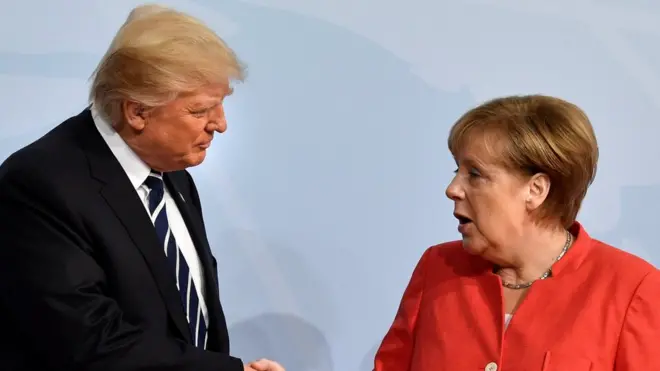 Presiden Trump disambut oleh Kanselir Jerman, Angela Merkel dalam pembukaan KTT G20.