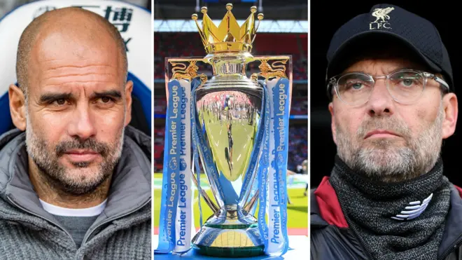 Pep Guardiola, the Premier League trophy and Jurgen Klopp