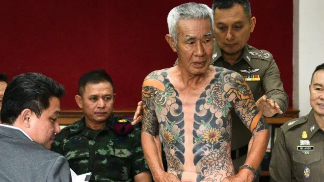 Gambar tato yang memenuhi seluruh tubuh Shigeharu Shirai beredar di internet dan juga dilihat polisi di Jepang.