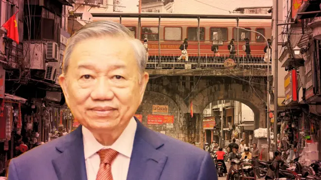 Ảnh thiết kế: Chân dung ông Tô Lâm và quang cảnh Hà Nội phía sau 