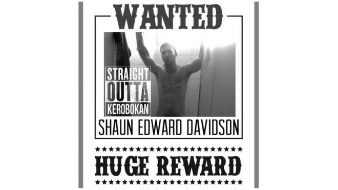 A mocked-up 'Wanted' poster on Shaun Davidson's Facebook account
