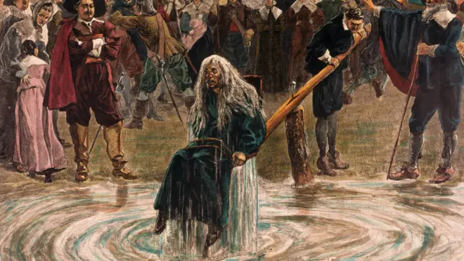 رسم تصوري لإغراق امرأة متهمة بالسحر