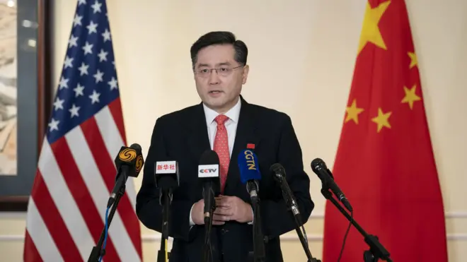 秦剛在美國華盛頓向中美媒體發表講話(新華社圖片28/7/2021)