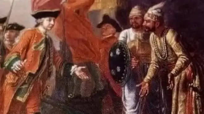 ایک پینٹنگ جس میں پلاسی کی جنگ کے بعد میر جعفر اور رابرٹ کلائیو کی ملاقات کی عکاسی کی گئی ہے