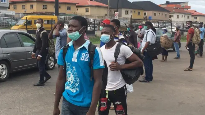 For Lagos some pipo comot with facemask although social distancing rule no apply for many areas in di busy state