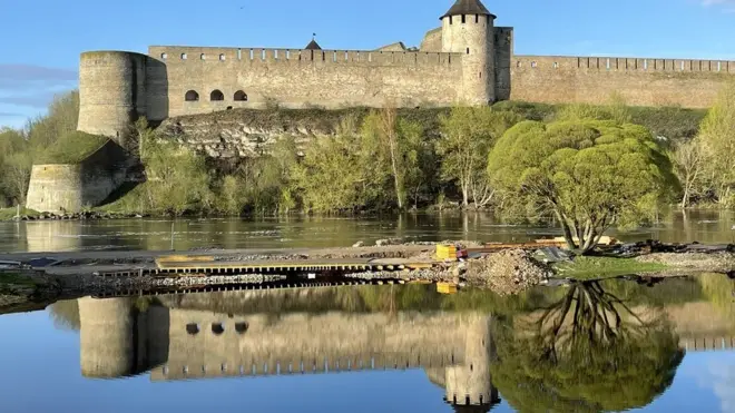 Ivangorod Fortress in Russia, as seen from the opposite riverbank in Narva, Estonia