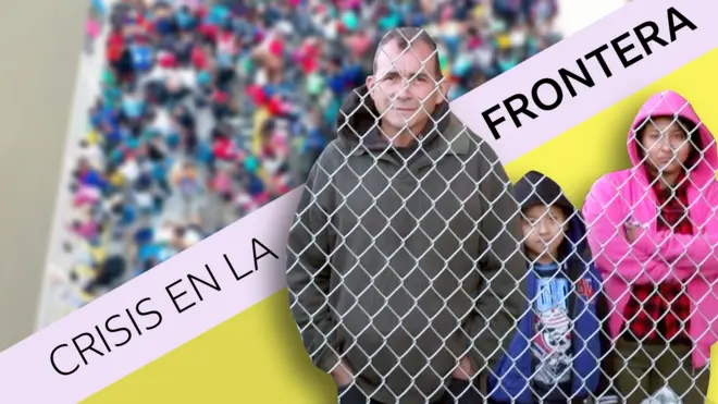 Montaje con migrantes en la frontera de EE.UU.