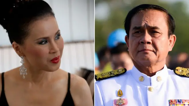 นายกรัฐมนตรีในบัญชีของพรรคไทยรักษาชาติ(ซ้าย) และพรรคพลังประชารัฐ (ขวา)