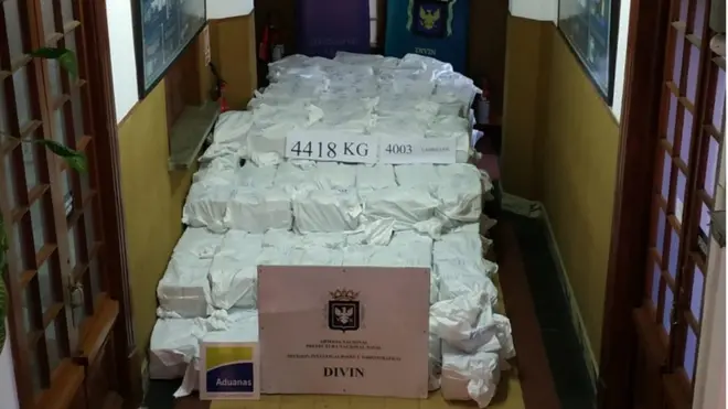 Uruguay's Navy shows cocaine seized at Montevideo's port on December 27, 2019